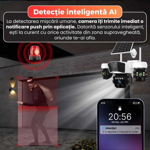 Camera supraveghere exterior, Daismart, 4G Ultra HD 12MP, panou solar 16W, Vedere 355°, acumulator 8000mAh, night vision color, audio bidirectional, senzor miscare AI, IP66, negru [1]