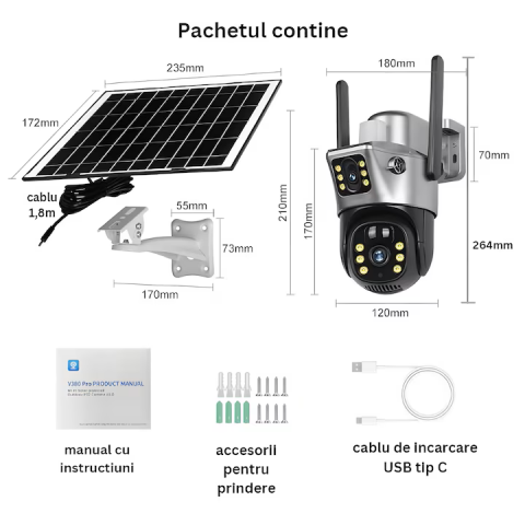 Camera Supraveghere video 4G duba , Portabila, Daismart® , 8MP, Panou Solar 10W si incarcare la priza, detectare miscare, Baterie 10000mAh, PTZ, Vedere Nocturna, Audio Bidirectional, IP66, Exterior,ne [7]