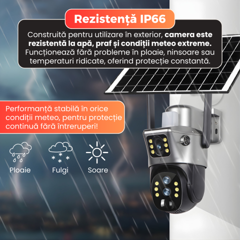 Camera supraveghere 4G, Daismart, duala 8MP, panou solar 10W, baterie 10000mAh, zoom 10X, vedere nocturna color, detectare miscare, audio bidirectional, PTZ, IP66, exterior, gri [3]