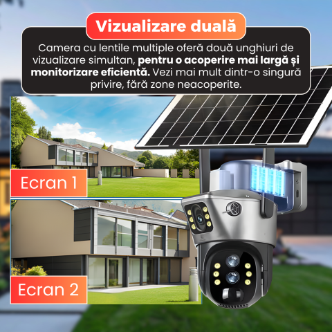 Camera supraveghere 4G, Daismart, duala 8MP, panou solar 10W, baterie 10000mAh, zoom 10X, vedere nocturna color, detectare miscare, audio bidirectional, PTZ, IP66, exterior, gri [2]