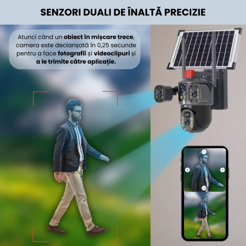 Camera supraveghere video tripla, WI-FI, Daismart, ULTRA HD, autonomie solara si incarcare la priza, 12MP, 6K, viziune nocturna colorata, detectare miscare, alarma inteligenta, gimbal 360°, negru [2]