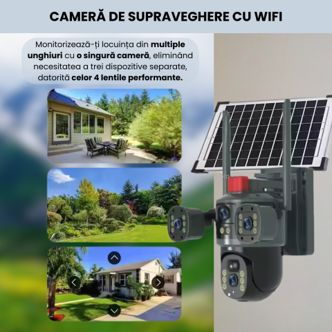 Camera supraveghere video tripla, WI-FI, Daismart, ULTRA HD, autonomie solara si incarcare la priza, 12MP, 6K, viziune nocturna colorata, detectare miscare, alarma inteligenta, gimbal 360°, negru [1]