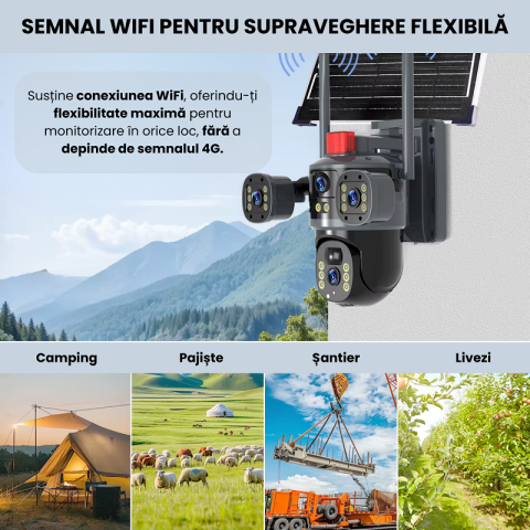 Camera supraveghere video tripla, WI-FI, Daismart, ULTRA HD, autonomie solara si incarcare la priza, 12MP, 6K, viziune nocturna colorata, detectare miscare, alarma inteligenta, gimbal 360°, negru [8]
