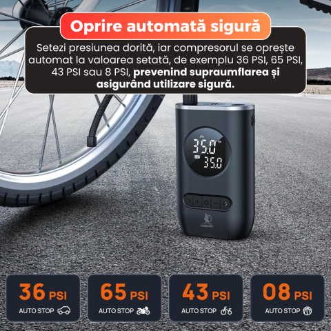 Compresor aer portabil auto, Daismart, afisaj digital, oprire automata, 5 moduri presetate, USB Tip-C, baterie reincarcabila, iluminare LED, multi-purpose, pentru masina, bicicleta, motocicleta, mingi [1]