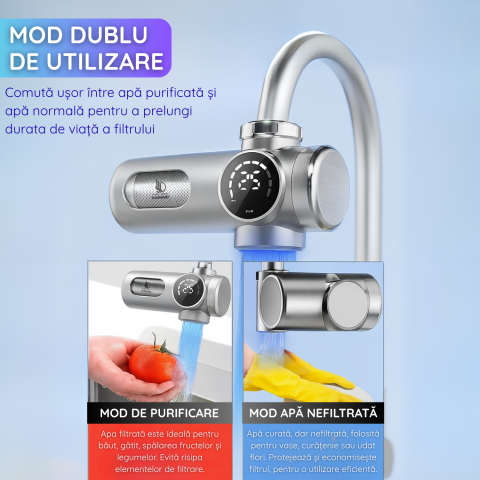 Filtru de Apa Inteligent cu Ecran Digital Daismart©, montare pe chiuveta, sistem de purificare in 8 etape, tehnologie fara alimentare, sterilizare UV, afisaj temperatura si durata filtrului, ultrafilt [4]