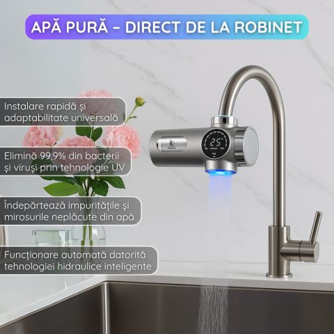 Filtru de Apa Inteligent cu Ecran Digital Daismart©, montare pe chiuveta, sistem de purificare in 8 etape, tehnologie fara alimentare, sterilizare UV, afisaj temperatura si durata filtrului, ultrafilt [5]