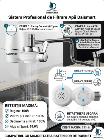 Filtru de apă pentru robinet Daismart, 5 etape de filtrare, cu adaptoare incluse [5]