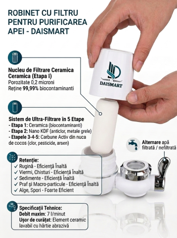 Filtru de apă pentru robinet Daismart, 5 etape de filtrare, cu adaptoare incluse [2]
