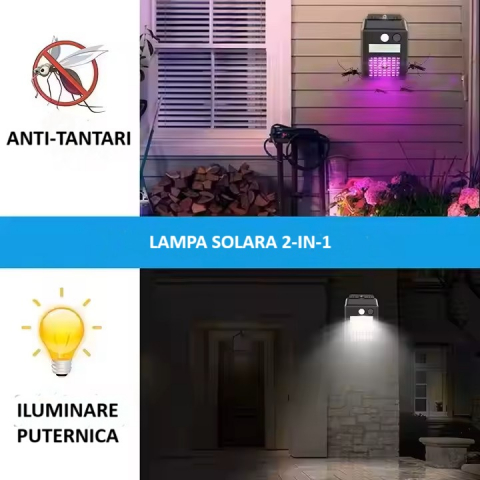 Lampa Solara LED Anti-Insecte 3-in-1 cu Senzor de Miscare, Iluminare Duala si Lumina UV – 15x10 cm [6]