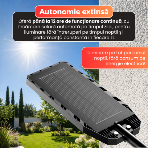 Lampa solara stradala Daismart 400W, Daismart, 216 LED SMD, senzor miscare, 3 moduri iluminare, telecomanda, IP67, lumina rece 6500K, autonomie 12h, exterior, negru [8]