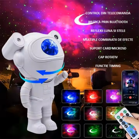Proiector Astronaut cu LED 20cm,Cap Magnetic, Lumini Multicolore si Telecomada , Incarcare USB [1]