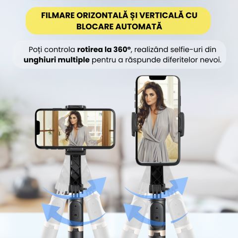 Sistem Gimbal Stabilizator de imagine cu maner, Daismart®, model Q08 universal, rotatie 360°, pentru telefon, trepied inclus, control de la distanta, stabilizare video, selfie-stick, conectare Bluetoo [5]