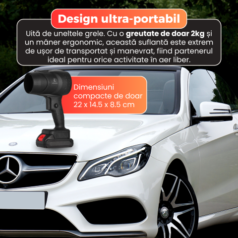 Suflanta turbo Pro, motor brushless 130.000 RPM, putere 1050W, jet de aer puternic, 2 acumulatori 48V inclusi, valiza transport, autonomie pana la 25 ore, negru [5]
