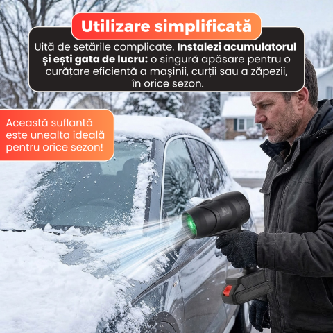Suflanta turbo Pro, motor brushless 130.000 RPM, putere 1050W, jet de aer puternic, 2 acumulatori 48V inclusi, valiza transport, autonomie pana la 25 ore, negru [4]