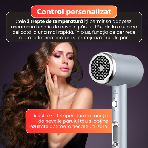 Uscator de par, Daismart, 1600W, tehnologie ionizare, 3 trepte temperatura, aer rece, design usor si ergonomic, nivel redus zgomot, argintiu [7]