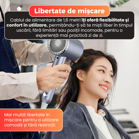 Uscator de par, Daismart, 1600W, tehnologie ionizare, 3 trepte temperatura, aer rece, design usor si ergonomic, nivel redus zgomot, argintiu [4]