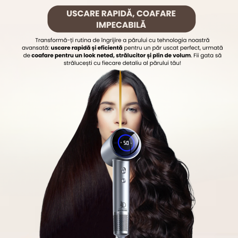 Uscator de par profesional 1600W, Daismart®, D3, 3 trepte de temperatura, 2 viteze, functie ionica avansata, aer rece-cald, design compact, motor high speed, ondulator, difuzor si duza de uscare inclu [4]