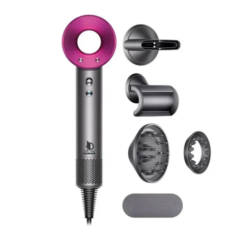 Uscatoare de par - Uscator de par profesional 5 in 1, 1600W, Daismart®, FB2, 4 trepte de temperatura, 3 viteze, functie ionica avansata, aer rece-cald, design compact, motor high speed, accesorii coafat magnetice, roz-g