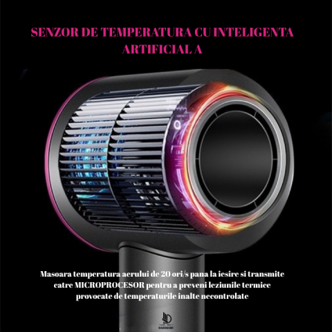 Uscator de par profesional 5 in 1, 1600W, Daismart®, FB2, 4 trepte de temperatura, 3 viteze, functie ionica avansata, aer rece-cald, design compact, motor high speed, accesorii coafat magnetice, roz-g [3]