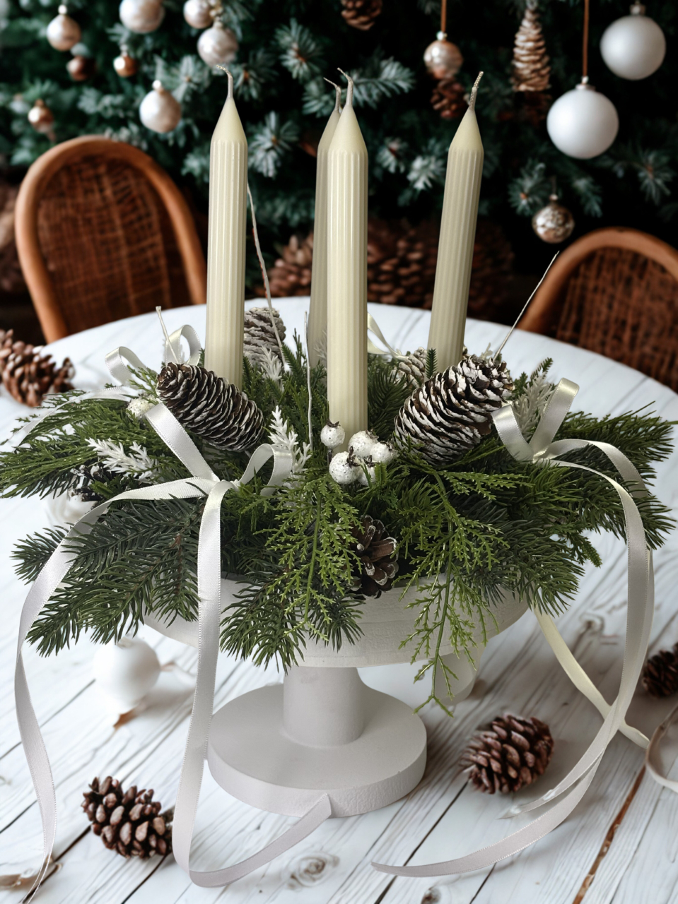 Aranjament Craciun platou alb, nuante alb [2]