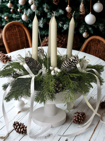 Aranjament Craciun platou alb, nuante alb [1]