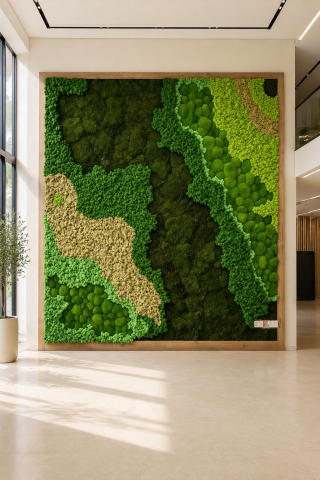Pereti verzi - Perete decorativ cu licheni și mușchi stabilizați premium „Nature Flow”