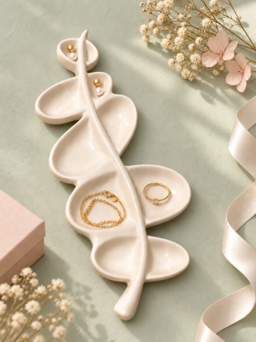 Ceramice decorative - Suport ceramic pentru bijuterii Feuille în formă de frunză