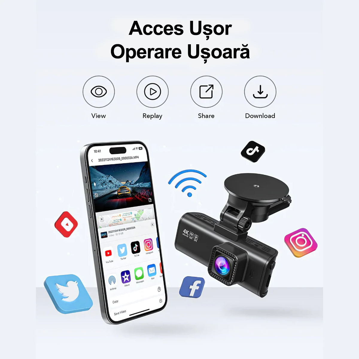 Camera auto de bord fata-spate REDTIGER F7NP 4K+FHD, WiFi, Night Vision, 170, ecran IPS 3.18", GPS, aplicatie dedicata, G-sensor si monitorizare parcare, Card 32GB Inclus [5]