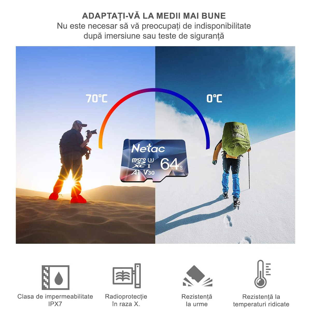 Set 3 Carduri de Memorie MicroSD Netac P500 64GB x 3, Clasa 10 A1, U3, C10, V30, 4K, 667X, UHS-I Viteze pana la 100/30MB/s [4]