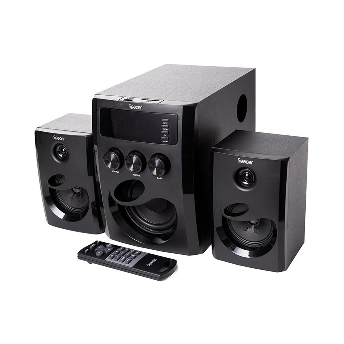 COMPONENTE & PERIFERICE - Boxe 2.1 Spacer SPSK-21BT-TOKYO, RMS 2 x 5W + 10W, Bluetooth, telecomanda wireless, subwoofer lemn MDF, radio FM, SD card, port USB, Negru