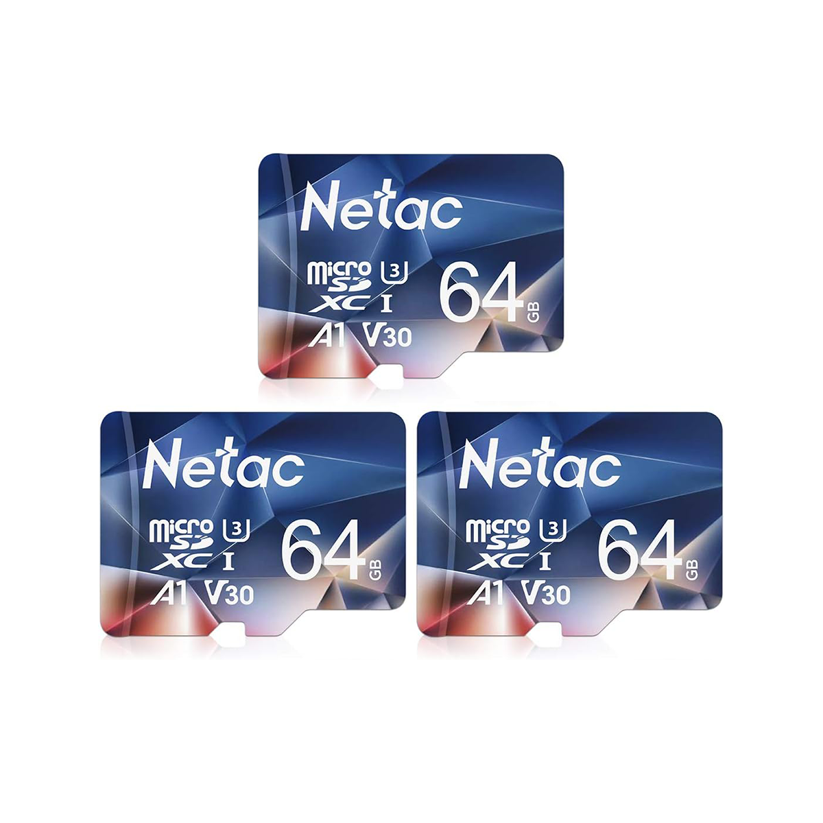 COMPONENTE & PERIFERICE - Set 3 Carduri de Memorie MicroSD Netac P500 64GB x 3, Clasa 10 A1, U3, C10, V30, 4K, 667X, UHS-I Viteze pana la 100/30MB/s