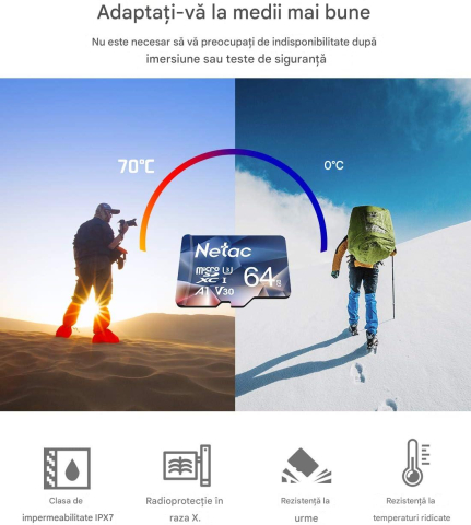 Set 3 Carduri de Memorie MicroSD Netac P500 64GB x 3, Clasa 10 A1, U3, C10, V30, 4K, 667X, UHS-I Viteze pana la 100/30MB/s [4]