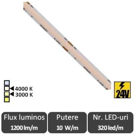 Benzi flexibile cu LED - Bandă LED flexibilă SOB premium 10W/m 320led/m CRI90 24V