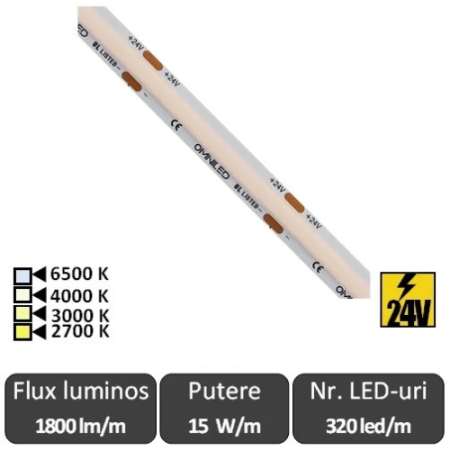 Benzi flexibile cu LED - Bandă LED flexibilă SOB premium 15W/m 320led/m CRI90 24V