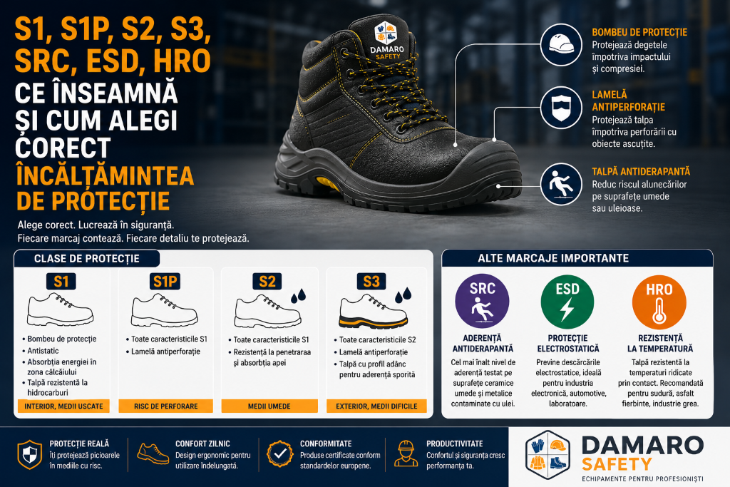 Cum alegi corect incaltamintea de protectie si ce inseamna S1, S1P, S2, S3, SRC, ESD, HRO