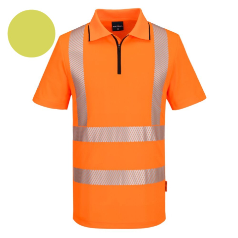 IMBRACAMINTE - Tricou Polo Portwest portocaliu/galben Zip Hi-Vis Sport S/S KX302