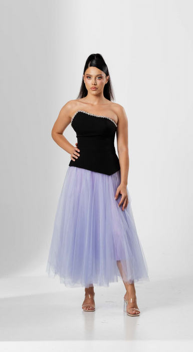 Compleu elegant ,cu bustiera asimetrica si fusta din tull [1]