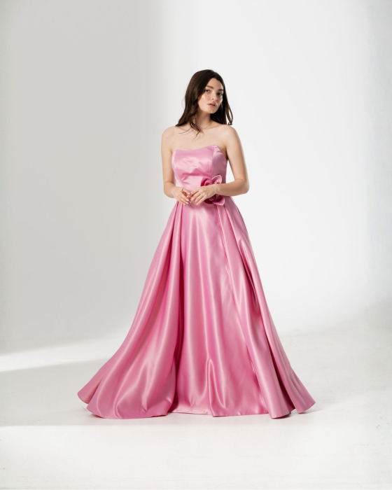 Rochie CORALIA, lunga , din tafta, cu accesoriu in talie [2]