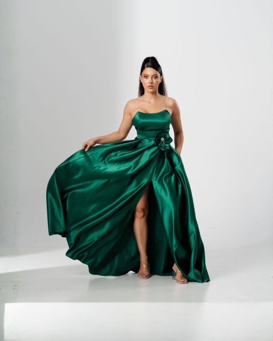 Rochie CORALIA, lunga , din tafta, cu accesoriu in talie [2]