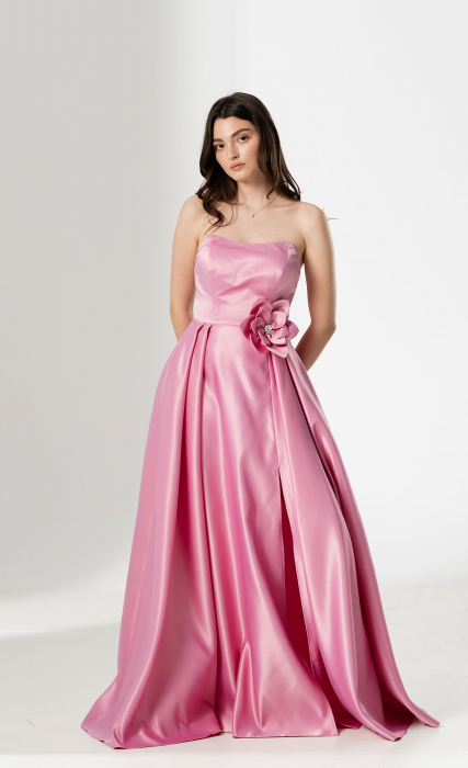 Rochie CORALIA, lunga , din tafta, cu accesoriu in talie [3]