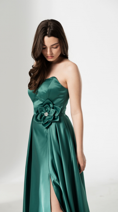 Rochie CORALIA, lunga , din tafta, cu accesoriu in talie [2]