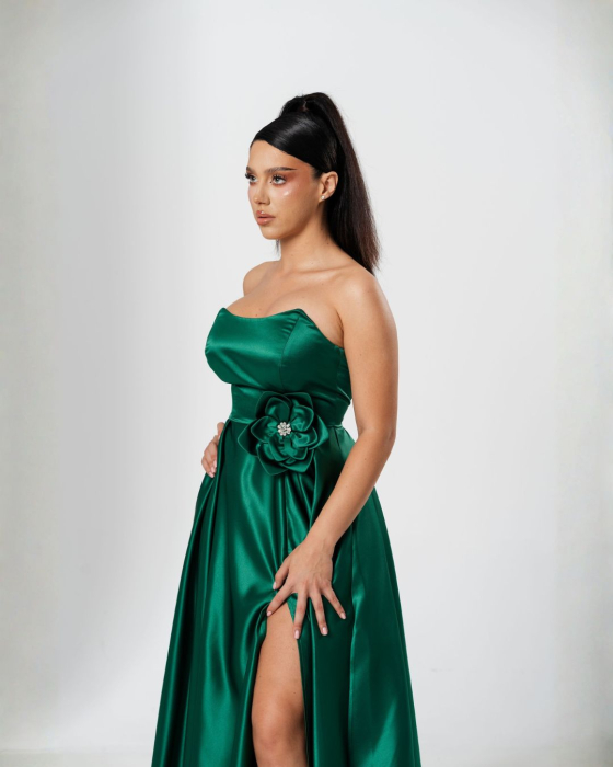 Rochie CORALIA, lunga , din tafta, cu accesoriu in talie [3]