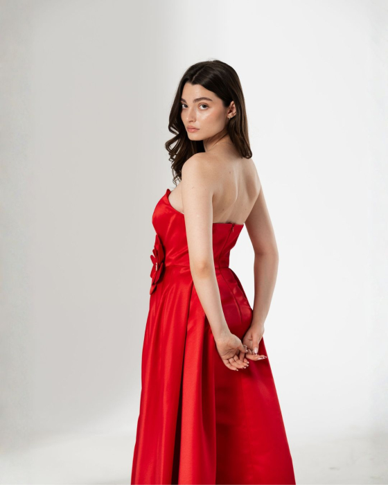 Rochie CORALIA, lunga , din tafta, cu accesoriu in talie [3]