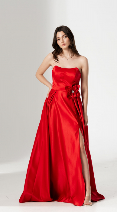 Rochie CORALIA, lunga , din tafta, cu accesoriu in talie [1]