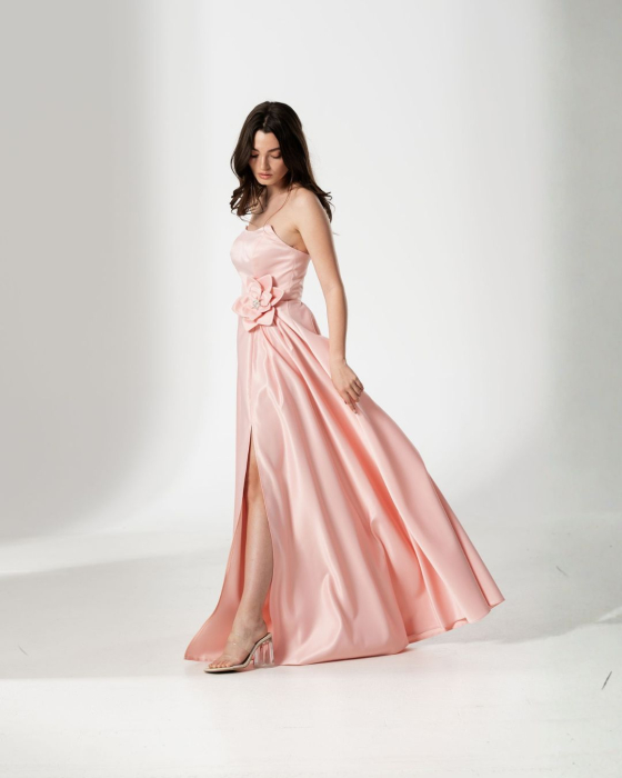 Rochie CORALIA, lunga , din tafta, cu accesoriu in talie [3]