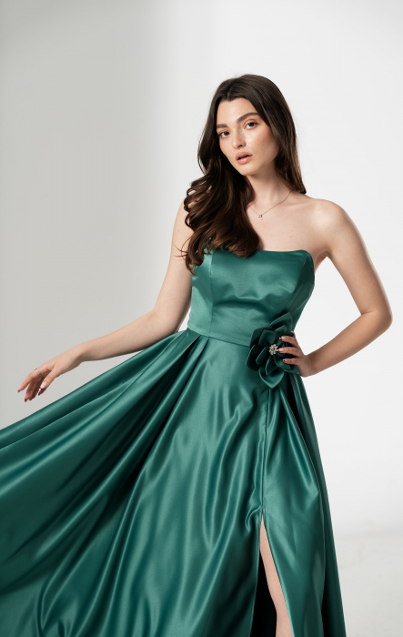 Rochie CORALIA, lunga , din tafta, cu accesoriu in talie [3]