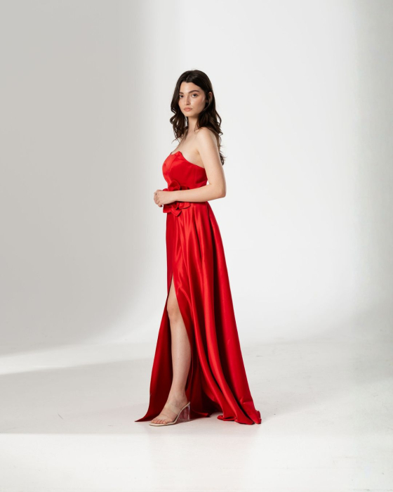 Rochie CORALIA, lunga , din tafta, cu accesoriu in talie [2]