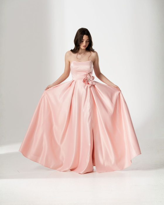 Rochie CORALIA, lunga , din tafta, cu accesoriu in talie [2]