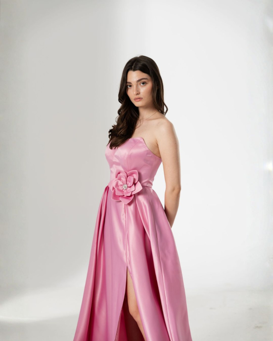 Rochie CORALIA, lunga , din tafta, cu accesoriu in talie [4]