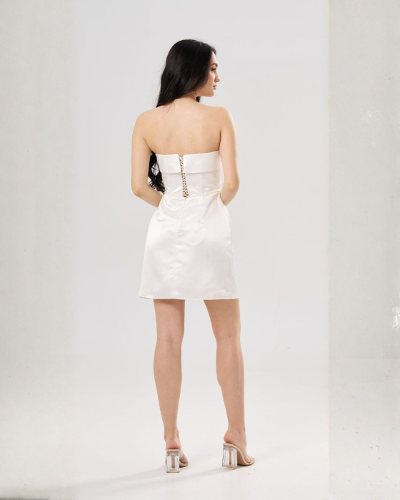 Rochie scurtă elegantă ANA, cu bust tip corset și talie accentuată, alba [4]
